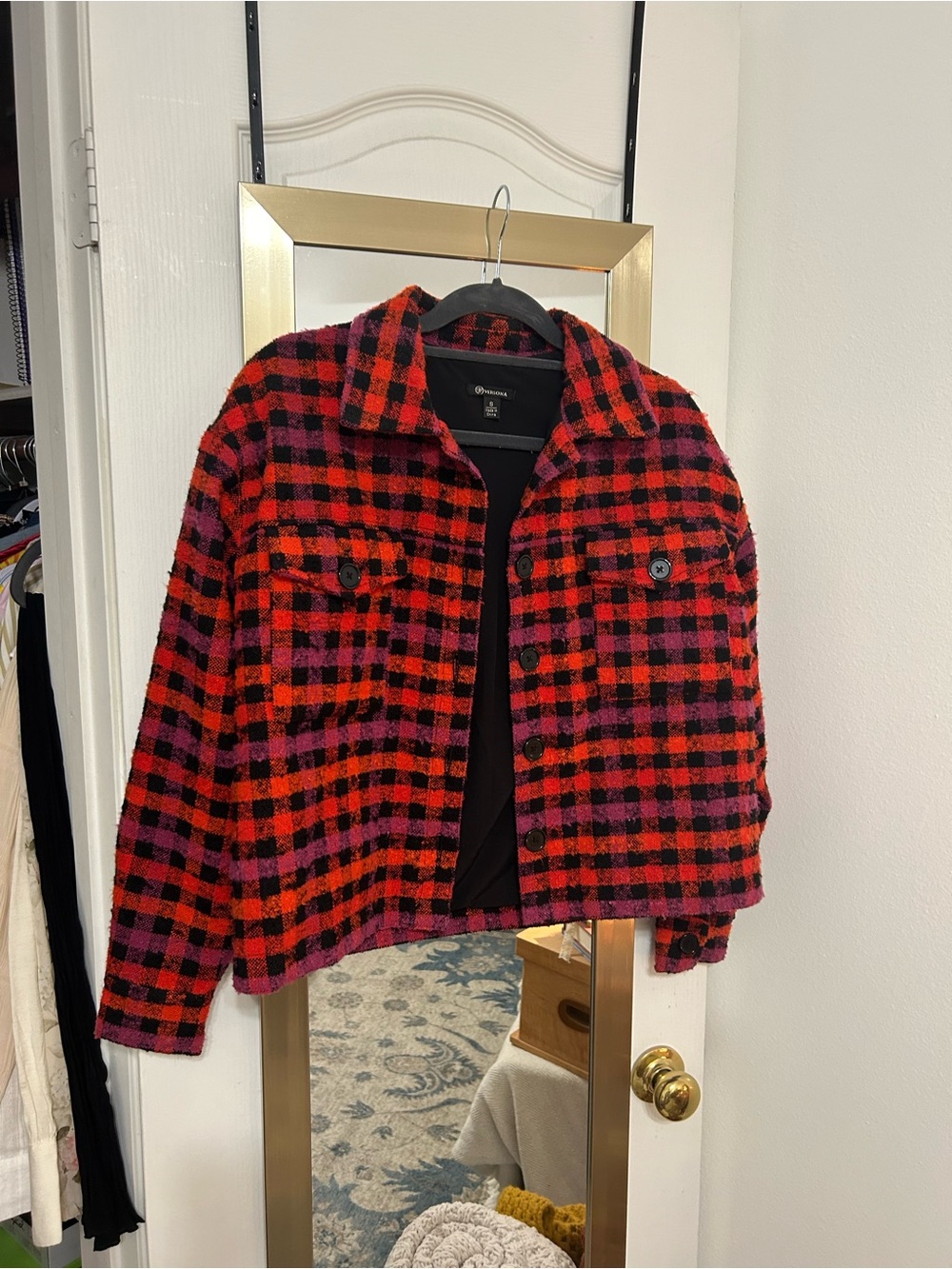Versona - Red, Black & Pink Plaid Cropped Jacket